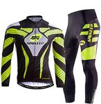 sponeed Men's Cycle Jersey Long Sleeve and Pants Set Bike Wear Short Tights for Cycling Jacket US M Green