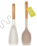 Large Silicone Cooking Spoons Set, 2 Pcs Heat Resistant Serving Spoon, Nonstick Kitchen Utensils with Wooden Handle, Cucharras de Silicona para Cocina for Mixing, Stiring, Basting, Scooping, Scraping