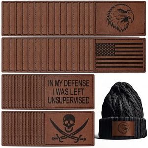 Harsgs 64PCS Blank Leatherette Hat Patches, Retangle Laserable Rustic Leatherette Patch with Adhesive for Heat Press/Transfer Iron-on, Retangle Deep Brown