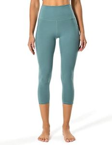 Colorfulkoala Women's High Waisted Yoga Capris 21" Inseam Leggings with Pockets(M, Smoky Green)