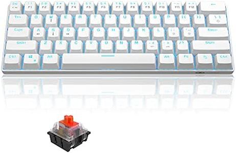 MageGee 60% Mechanical Gaming Keyboard, 61 Keys TKL Compact Gaming Keyboard with Red Switches, Portable Blue LED Backlit USB Type-C Wired Office Keyboard for PC Laptop Computer, White