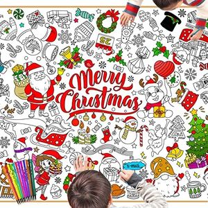 HOWAF Nappe à Colorier pour Enfants, Nappe de Noël Nappe en Papier à Colorier avec Feutres de Coloriage, Nappe Table Noel Poster Géant à Colorier Cadeau Noel pour Enfant Filles Garçons Decoration Noel