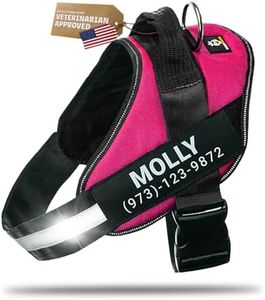 DOGGYKINGDOM Personalized Dog Harness with Custom Name Patches, No Choke, Reflective, Adjustable, Soft Padded Dog Vest Harness with Easy Control Handle for Large Dogs, Rose Red, 2XL