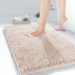 Yimobra Chenille Bathroom Rug, Extra Soft Shaggy Bath Rugs, Non-Slip Bathroom Floor Mat, Water Absorbent, Thick Durable, Machine Washable, Plush Microfiber Rugs for Shower Bathtubs, 24x17, Beige