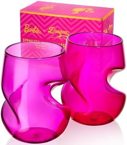 Dragon Glassware x Barbie Stemless Wine Glasses - Stemless Wine Glass Set with Finger Indentations - Set of 2, 16 oz Pink & Magenta Short Wine Glasses Set - Red Wine Glasses - Naturally Aerates Wine