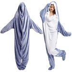 JESOHO Shark Blanket Hoodie Onesie Adult, Wearable Shark Blanket,Sleeping Bag,Soft Cozy Shark Costume,Cosplay Shark Costume Gift for Family and Friends (S=for:4'3"~ 4'9" height)