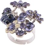 Alilang Womens Adjustable Silvery Tone Purple Rhinestones Spring Floral Flowers Ladybug Ring