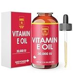 Vitamin E Oil (30ml) | 100% Pure Natural Oil for Skin, Face and Hair| 30,000 IU Non-GMO Natural D-Alpha Tocopherol |Product of USA| Skin Moisturiser, Antioxidant Protection, Cuticle and Nail Care, and Stretch Mark Relieve| DIY Skincare for Serums, Crea...