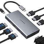 USB C Hub Triple Monitor Adapters 8 in 1 USB C Docking Station with Dual HDMI Displayport VGA, USB C 100w PD,3USB2.0 Multiport Dongle for Dell XPS 17/15/13,Lenovo Lenovo Thinkpad,HPHP Envy,MacBook