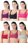 B-SOFT Molded Sports Bra,Non-Padded, Full Coverage for Women & Girls Beginners Non-Wired T-Shirt Gym Workout Bra (All_6-Colour)_38 Multicolour