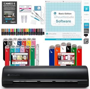 Silhouette Cameo 5 Bundle with Vinyl Starter Kit, Heat Transfer Starter Kit, 24 Pack of Pens, Tool Kit, Cameo 5 Start Up Guide with Extra Designs (Matte Black)