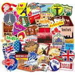 100 Travel Maps Stickers, World Famous Landmarks Country City Logo Stickers for Suitcase Laptop Skateboard Bicycle Scrapbook