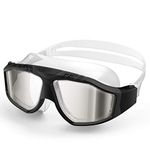 OutdoorMaster Swim Mask - Wide View One-Piece Swimming Goggles with Super Leakproof Design, 100% UV Protection, Anti-Fog Coating & Free Protective Case - for Men, Women & Youth Black with Mirror Lens