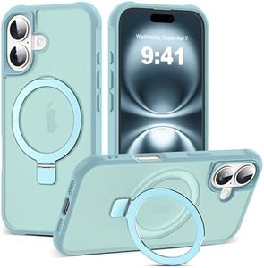 SKYLMW Compatible with iPhone 16 Case with Invisible Magnetic O-Ring Stand Military-Grade Translucent Case for iPhone 16 6.1" [Compatible with Mag-Safe][Great Grip Feeling], Blue