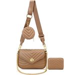 Brown Quilted Crossbody Bag for Women Shoulder Bag Small Crossbody Purse with Coin Bag Trendy Purses and Handbags 3PCS Set