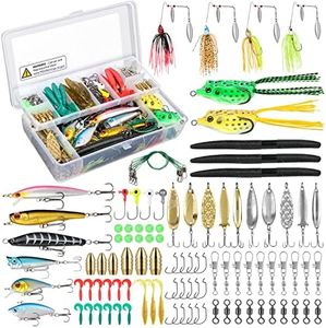 PlUSinno Fishing Lures Baits Tackle Including Crankbaits, Spinnerbaits, Plastic Worms, Jigs, Topwater Lures, Tackle Box and More Fishing Gear Lures Kit Set, 102Pcs Fishing Lure Tackle