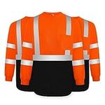 TCCFCCT Construction Shirts for Men Class 3 Long Sleeve Work Shirts for Men Construction, Hi Vis Reflective Safety Shirts for Surveyors, Drivers, Dirt-Resistant with Black Bottom, Orange XXL 3pcs