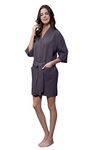 Turquaz Linen Lightweight Knee Length Waffle Kimono Bridesmaids Robes For Women - Spa Bathrobe, Charcoal Gray, Small-Medium