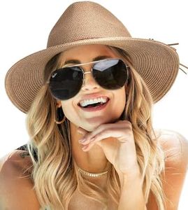 FURTALK Sun Hats for Women Summer Wide Brim UV UPF 50+ Panama Fedora Foldable Packable Straw Beach Hat Coffee Brown