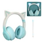 Gugxiom Cat Ear Headphones, Wireless Gaming Headsets via Bluetooth 5.1/3.5mm AUX Cable, Foldable Headphones with 7 Colors LED Lights and 4 LED Modes for Girls, Adults (Vegetable)