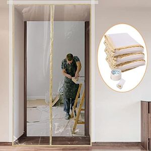 Dust Barrier, Magnetic Dust Barrier Door Kit for Dust Containment Self-Closing Plastic Sheeting Construction Dust Barrier, Bathroom/Kitchen/Hallway Remodel, Fit Standard Doorway (4'W x 7.5'H-3 Pack)