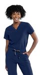 Tasha + Me Women's Medical Scrub Chest Pocket Shirts - Modern Slim-Fit & V-Neck Style Top (Navy)