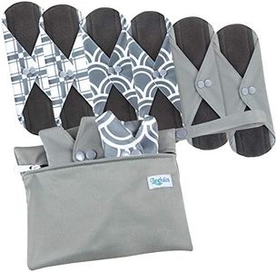 Leekalos Reusable Menstrual Pads - Bamboo Menstrual Cloth Pads | Light Incontinence Pads | Reusable Sanitary Pads - Pack of 6, 1 Cloth Mini Wet Bag (S,Grey)