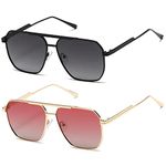 kimorn Polarized Sunglasses Womens Men Retro Oversized Square Vintage Shades Classic Large Metal Sun Glasses K1221, Black Gradient Grey&gold Gradient Pink, One site fit all