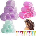 30pcs Velcro Hair Rollers,18 Self Grip Hair Rollers with 12 Clips, Jumbo Hair Rollers Hair Curlers For Long Hair | H HOME-MART Velcro Rollers For Hair | Hair Accessories For Women Heatless Hair Curlers For Long Hair (Multicolor, 30pcs)