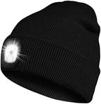 Bosttor LED Beanie Hat with Light, Rechargeable Headlamp Cap, Unisex Winter Warm Knitted Hats, Headlight Flashlight for Running Hiking Camping,Tech Gifts for Men Women Handyman Teens Black