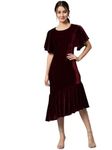 Vaararo Women's Velvet Bodycon Midi Dress (VRO_43_DRS_Maroon