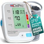 OxiPro BP1 Blood Pressure Monitors - Health & Pharma Recommended - BP Blood Pressure Machines for Home Use with Heart Rate Monitor & Large Cuff - Blood Pressure Monitors, White