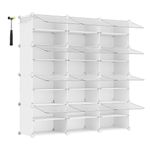 SONGMICS Interlocking Shoe Rack, Plastic Shoe Storage Cabinet, 12-Slot Modular Storage Organiser Unit, 30 x 40 x 30 cm for Each Slot, with Doors, Steel Frame, Plastic Panels, White LPC040W01