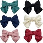 6Pcs Hair Bow Clips for Women, BetterJonny Large Bow Hair Barrettes Solid Satin Bow Hair Clips for Girls Women, Adult Teens Hair Accessories