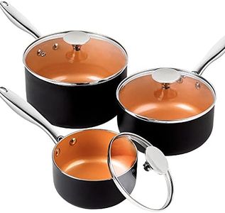 MICHELANGELO Sauce Pan with Lid, 1Qt & 2Qt & 3Qt Sauce Pan Set, Ceramic Saucepans with Lids, Copper Small Pots, Nonstick Saucepan Set, Oven Safe