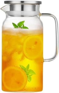 42OZ Glass Pitcher with Lid and Spout, Water Jug, 1250ml Carafe for Hot/Cold Water, Juice and Homemade Beverage, Large Iced Tea Pitcher for Coffee