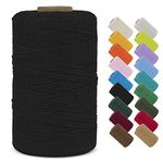 LEREATI Macrame Cord 1mm x 390m Butchers String Cotton Rope Thin Macrame Rope Yarn, Bakers Twine Kitchen Craft Cord for DIY Crafts, Gift Wrapping, Crochet, Jewelry Making, Decoration (Black)