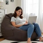 Bean Bag Chair with Footrest & Cushion with Beans Filled | 4XL Faux Leather Bean Bag Sofa for Adults & Kids | Pocket Design, Easy to Carry, Double Stitching - (Brown, Without Stool)