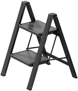 GameGem 2 Step Ladder Folding Step Stool with Wide Anti-Slip Pedal, 330LBS Capacity, Lightweight Portable Stepladder for Home and Kitchen Use, Black