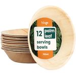 Haago 12 Large Serving Palm Leaf Bowls 8"/ 24oz (Round) Natural Disposable Bowls for Party, Wedding, Picnic, Better than Paper Bowls Disposable Bamboo Bowls Disposable Plastic Bowls. Compostable Bowls