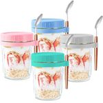 Overnight Oats Containers with lids and Spoons: 16 oz Mason Jars for Overnight Oats - 4 Pack Glass Meal Prep Container for Oatmeal - Food Storage Containers/Canning Jars/Food Jars & Canisters