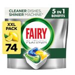 Fairy Platinum All-In-1 Dishwasher Tablets Bulk, 74 Tablets, Lemon, With Greasy Filter & Rinse Aid Action