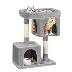 Feandrea Cat Tree, 84 cm Tower, L, Perch Condo for Large Cats up to 7 kg, 2 Caves, Scratching Post, Light Grey PCT61W