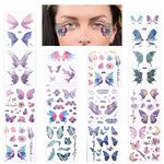 14 Sheets Glitter Butterfly Tattoos Temporary Stickers Waterproof Butterfly Face Tattoo Glitter Fairy Wings Makeup Fake Tattoos For Girls Fairy Princess Party Birthday Party Favor Gifts