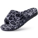 Litfun Women's Orthopedic Slippers with Arch Support Adjustable Open Toe House Shoes for Plantar Fasciitis, Leopard Grey 39