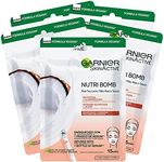 5x Garnier Skinactive Nutri Bomb Nourishing and Brightening Sheet Mask with Coconut Milk for Dry and Dull Skin - 5 Disposable Masks