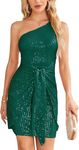 GRACE KARIN Women's Glitter Party Club Dress Sequin Dress Shiny Sleeveless One Shoulder Bodycon Dress Blue-Green 12 CL3064S24-07