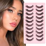 False Eyelashes Natural Look Russian Strip Lashes Faux Mink D Curl Fake Eyelashes Wispy Fluffy Volume 3D Effect Cat Eye Lashes Reusable Handmade Soft Lightweight 10 Pairs