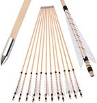SHARROW 6/12Pcs Archery Wooden Arrows 32 Inch Archery Target Practice Arrows Adult Hunting Arrows with 5" Turkey Feathers for Recurve Bow Longbow Traditional Bow And Arrow For Hunting (12, Arrow)