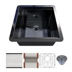 Davivy 15 Inch Black Kitchen Sink, 15x15 Inch Single Bowl Undermount Bar Sink with Single Track, Black Stainless Steel Prep Sink with Multiple Accessories